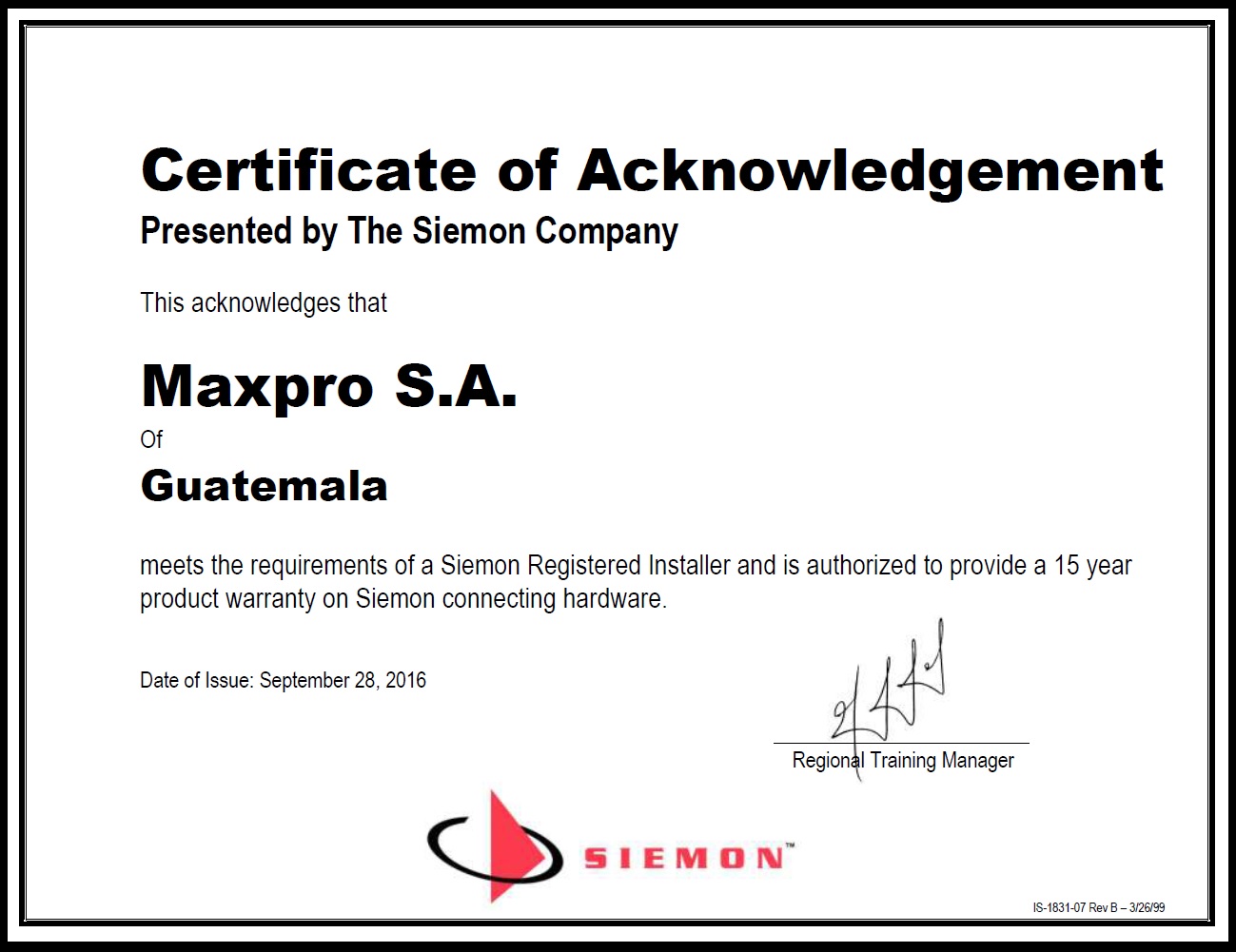 Siemon certificacion IR Maxpro